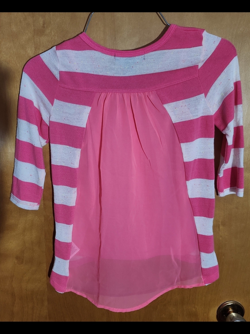 Jordache Girls Pink and White Striped Back-Chiffon Top